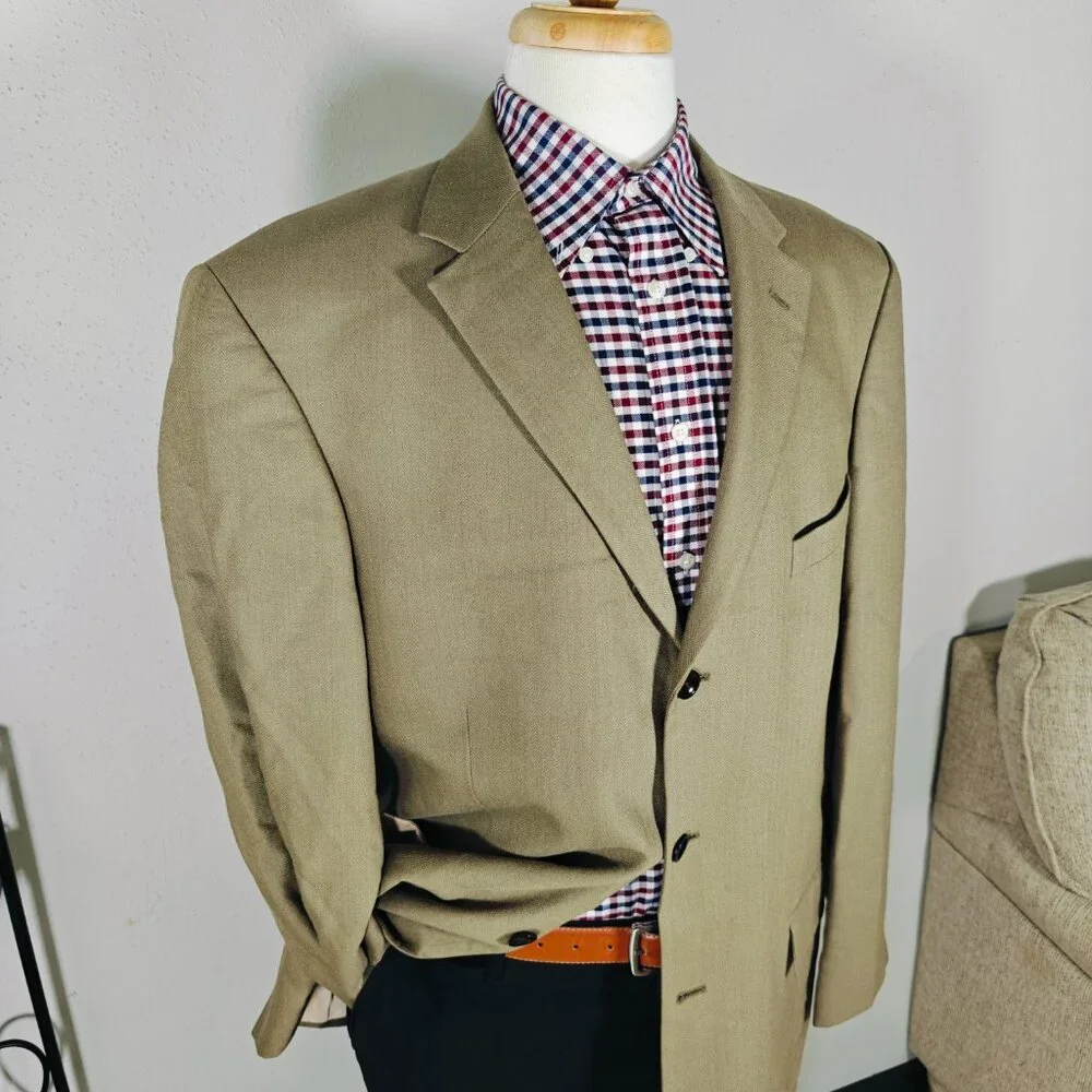 Nautica Lord Taylor Men's Sport Coat‎ Blazer Brown Herringbone Silk Wool Sz 44L